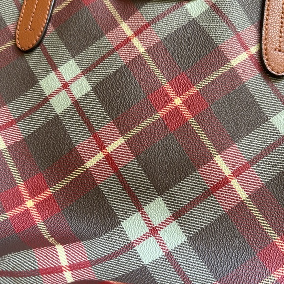 Ralph Lauren shoulder bag red brown and cream plaid with gold accessories - Picture 2 of 9